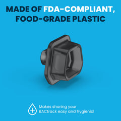 Etiqueta BACtrack indicando material apto para alimentos y confianza