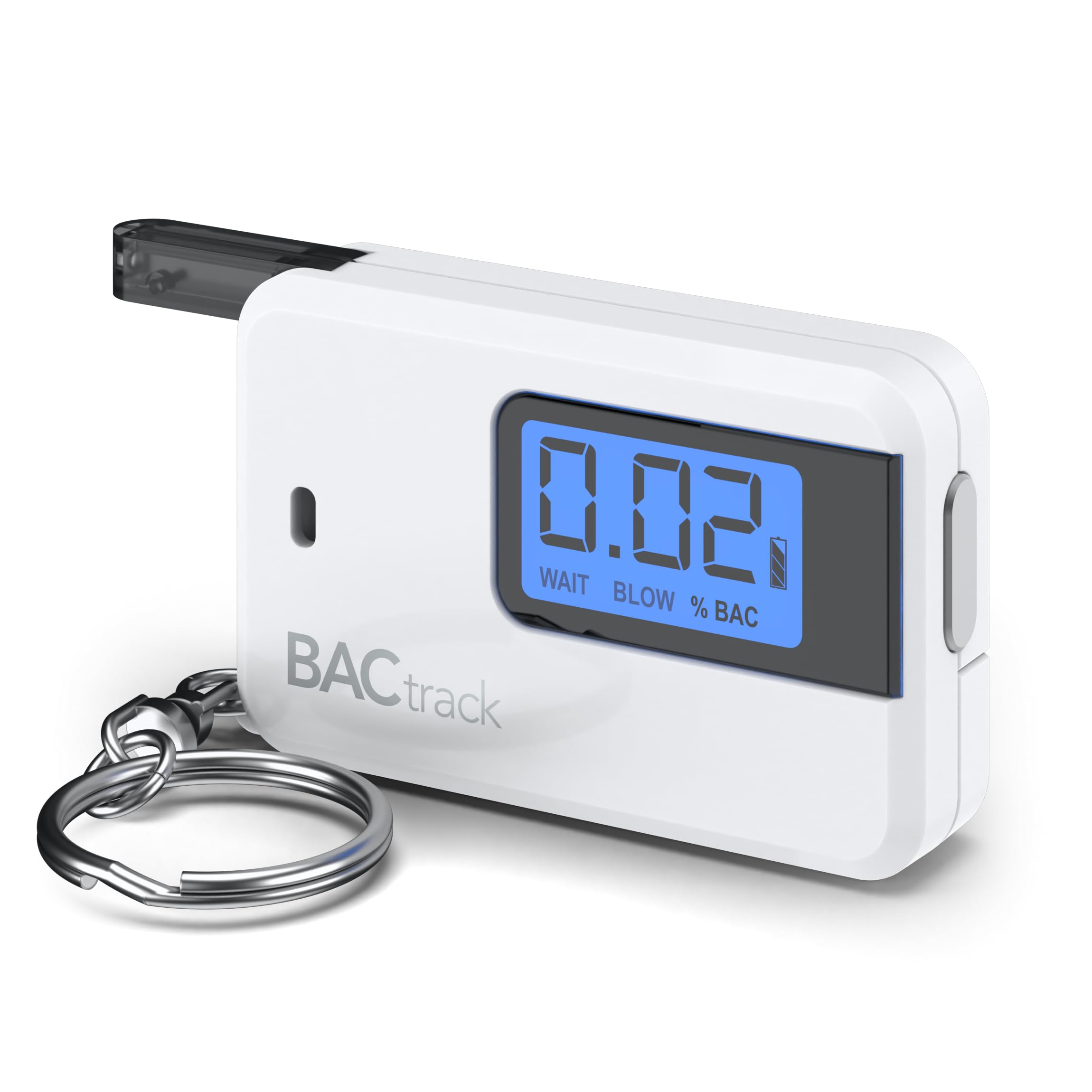 BACtrack Go llavero frontal mostrando pantalla y botón, portátil y rápido