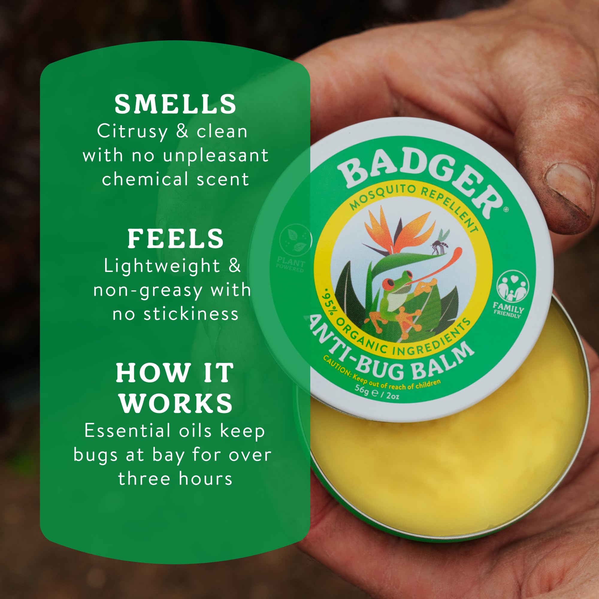 Badger etiqueta con ingredientes orgánicos y beneficios claros