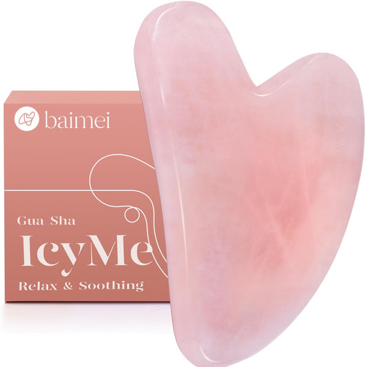 BAIMEI gua sha frontal y empaque mostrando diseño y facilidad de uso