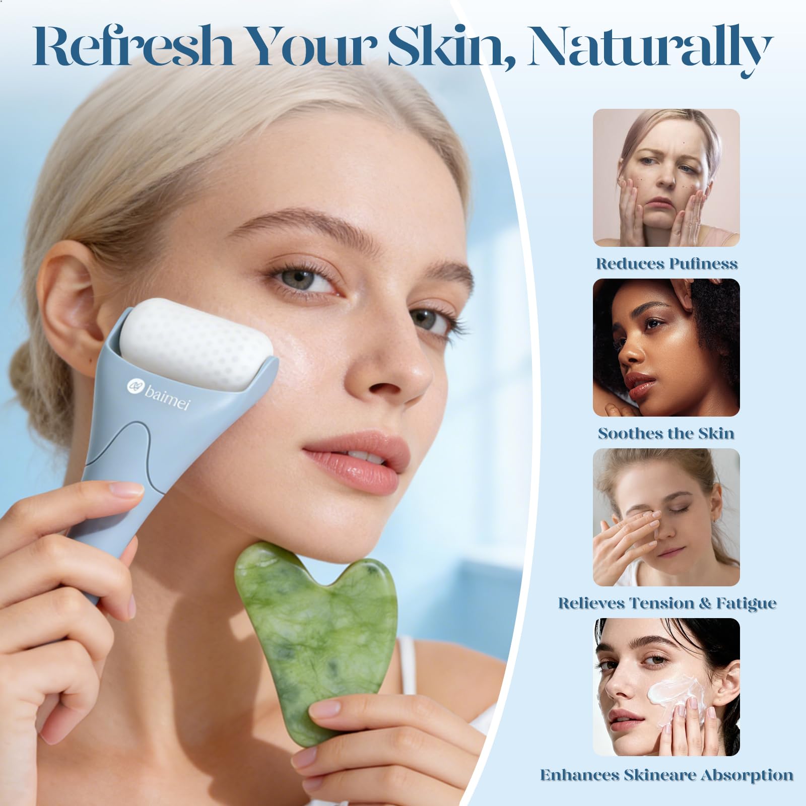 BAIMEI gua sha de piedra natural en primer plano que facilita masaje relajante