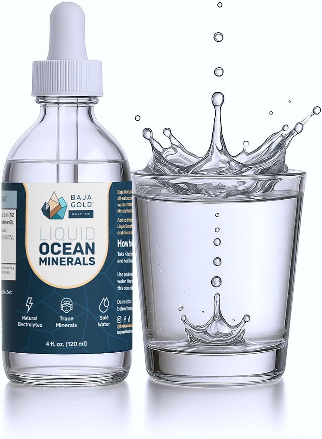Baja Gold frasco de vidrio frontal muestra etiqueta clara y pureza