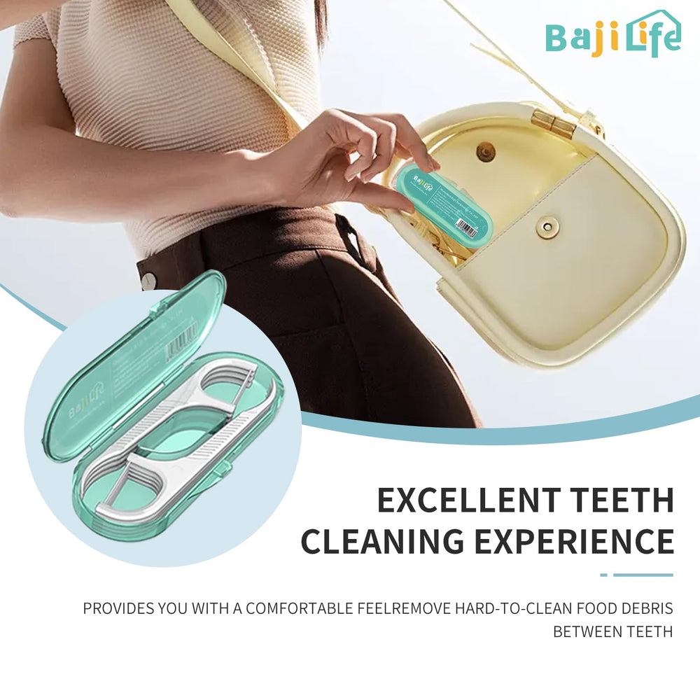 bajilife estuche portátil abierto mostrando floss picks organizados y limpios