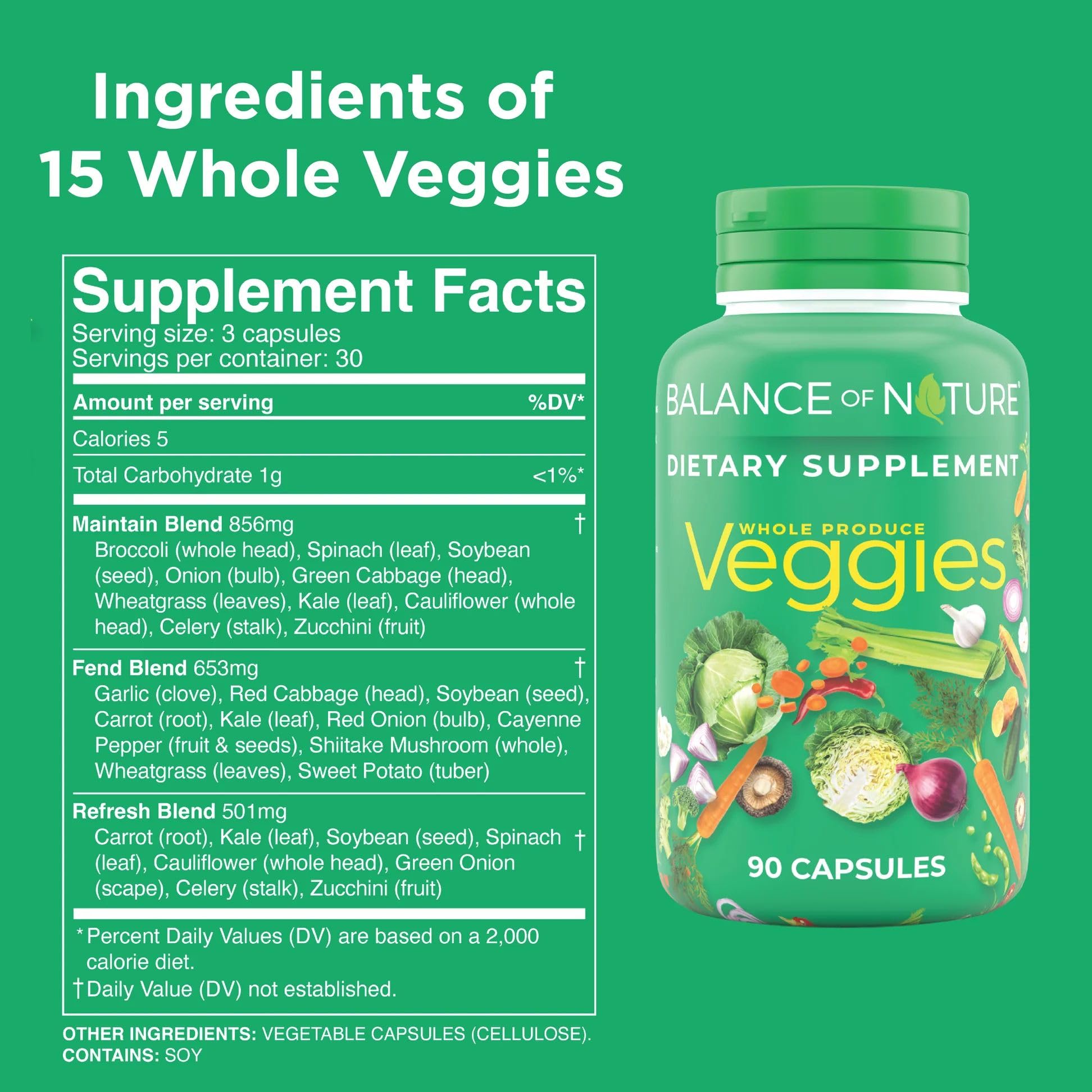 Balance of Nature primer plano de etiqueta con ingredientes y certificaciones