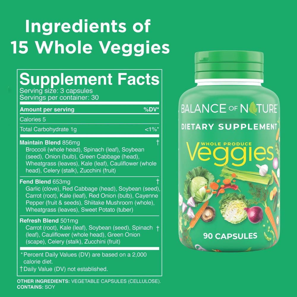 Balance of Nature primer plano de etiqueta con ingredientes y certificaciones