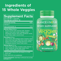 Balance of Nature primer plano de etiqueta con ingredientes y certificaciones