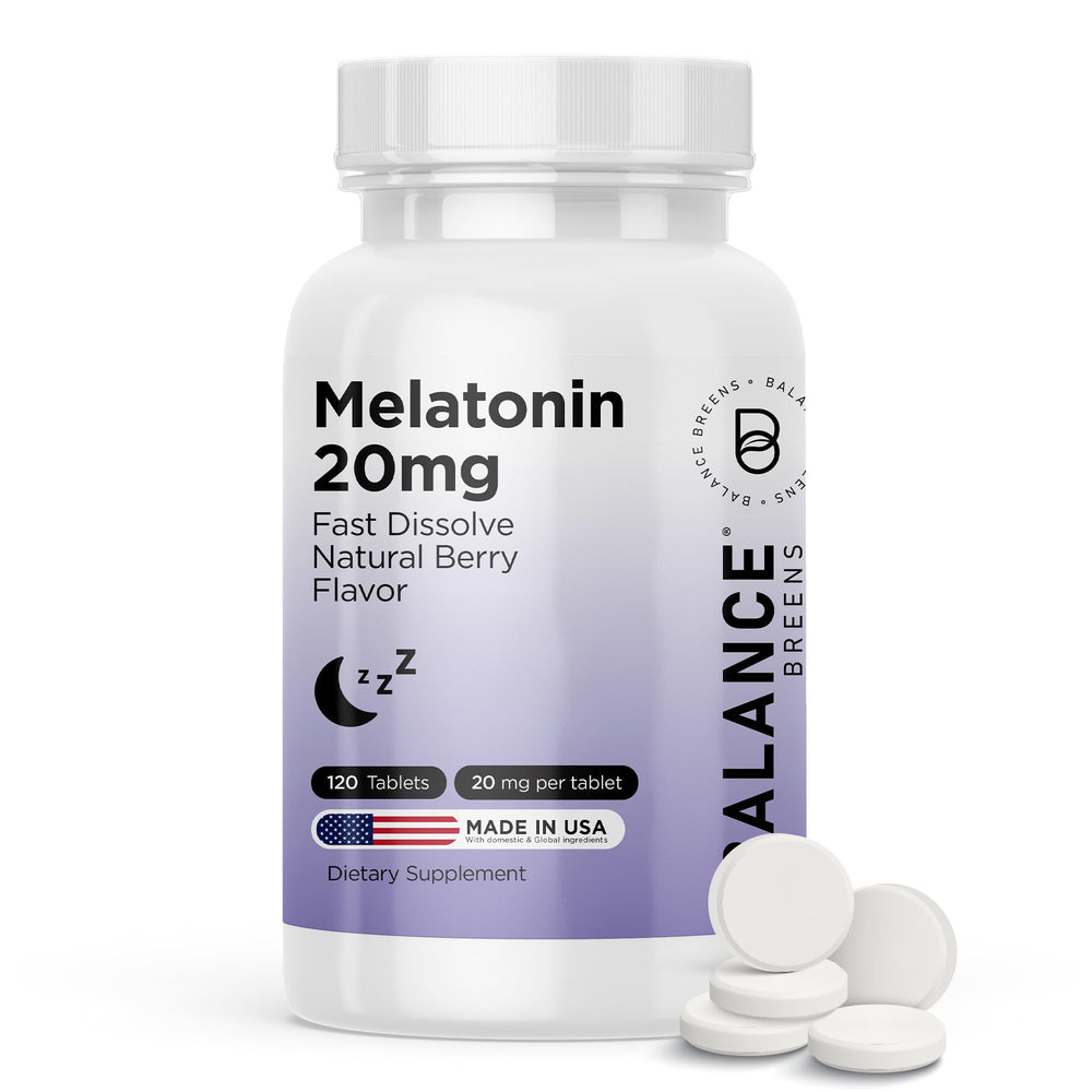 Balancebreens Melatonin 20mg bottle supports a calm bedtime routine.