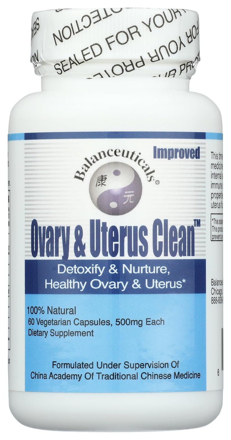 Balanceuticals frasco frontal de Ovary & Uterus Clean mostrando etiqueta y beneficios