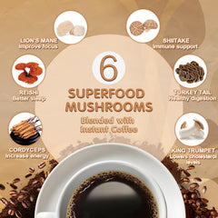 Balincer taza preparada de mushroom coffee lista para beber, energía sostenida
