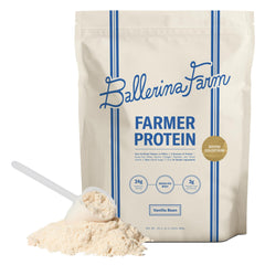 Ballerina Farm empaque frontal mostrando 24 g de proteína y sabor vainilla