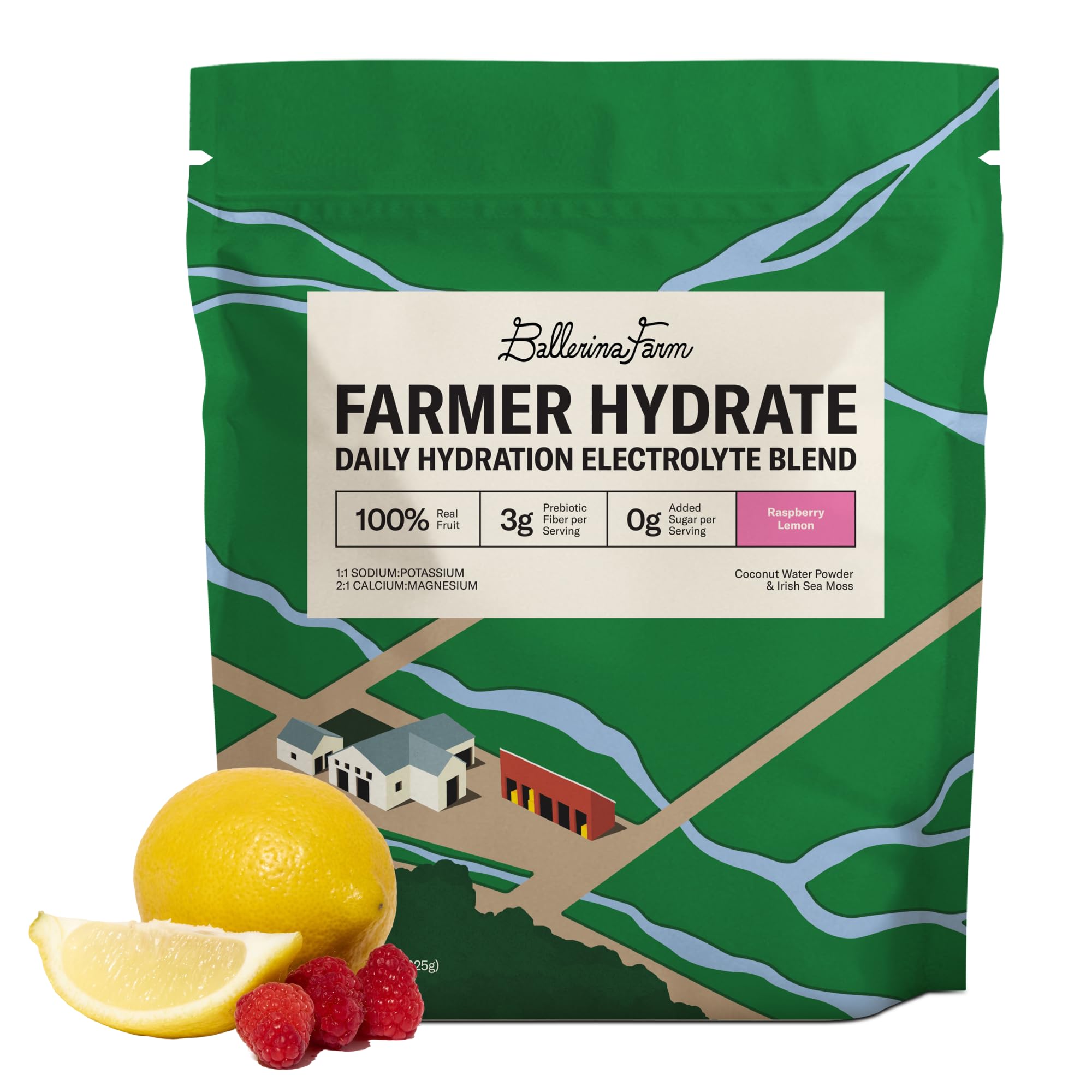 Ballerina Farm envase frontal Raspberry Lemonade mostrando 25 porciones y beneficios claros