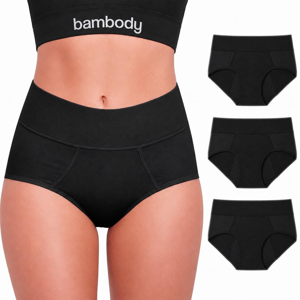 Bambody vista frontal del paquete mostrando cobertura y color negro