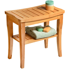 Bambüsi banco de ducha frontal muestra diseño compacto y natural