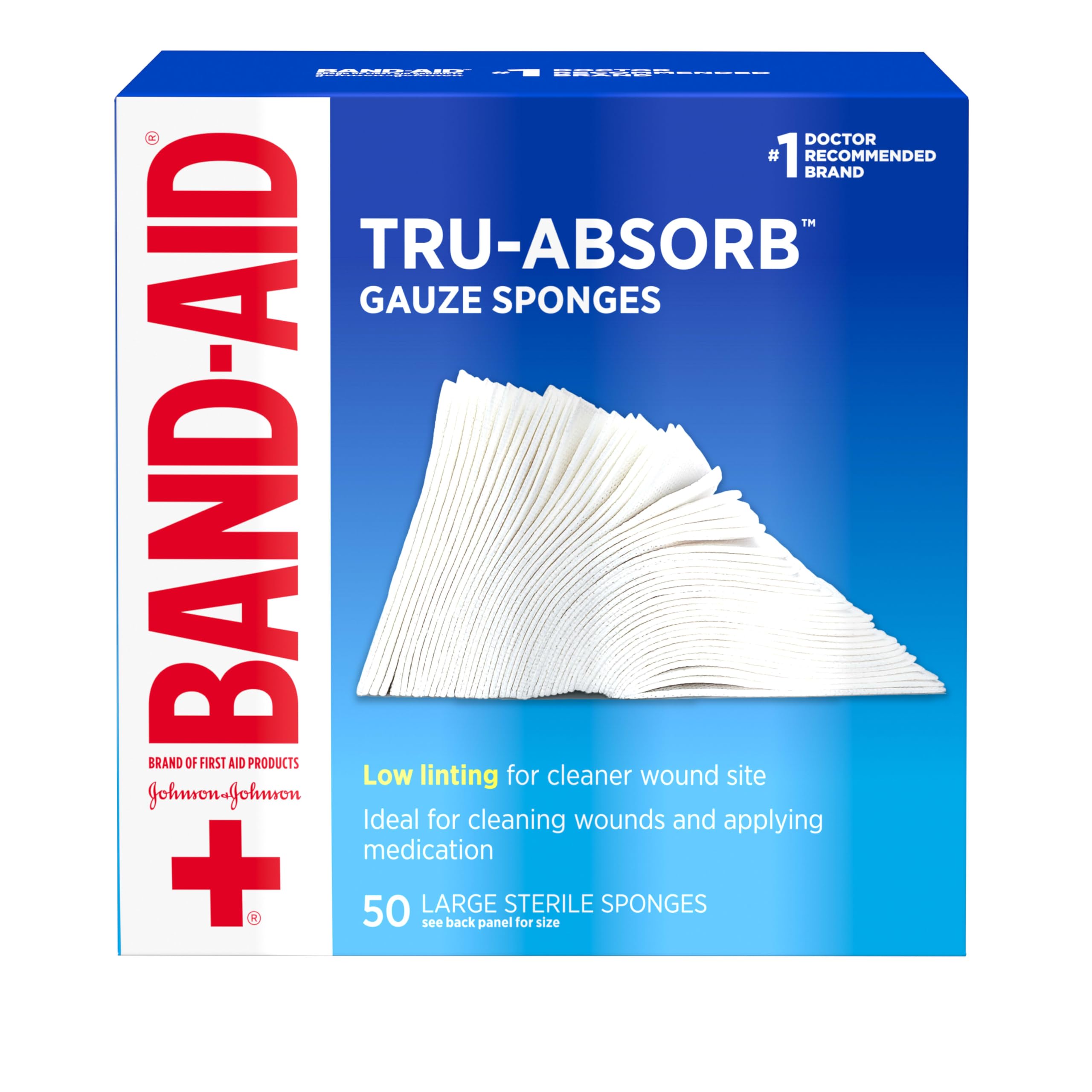 Band-Aid empaque frontal con 50 gasas Tru-Absorb, alta disponibilidad