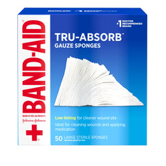 Band-Aid empaque frontal con 50 gasas Tru-Absorb, alta disponibilidad