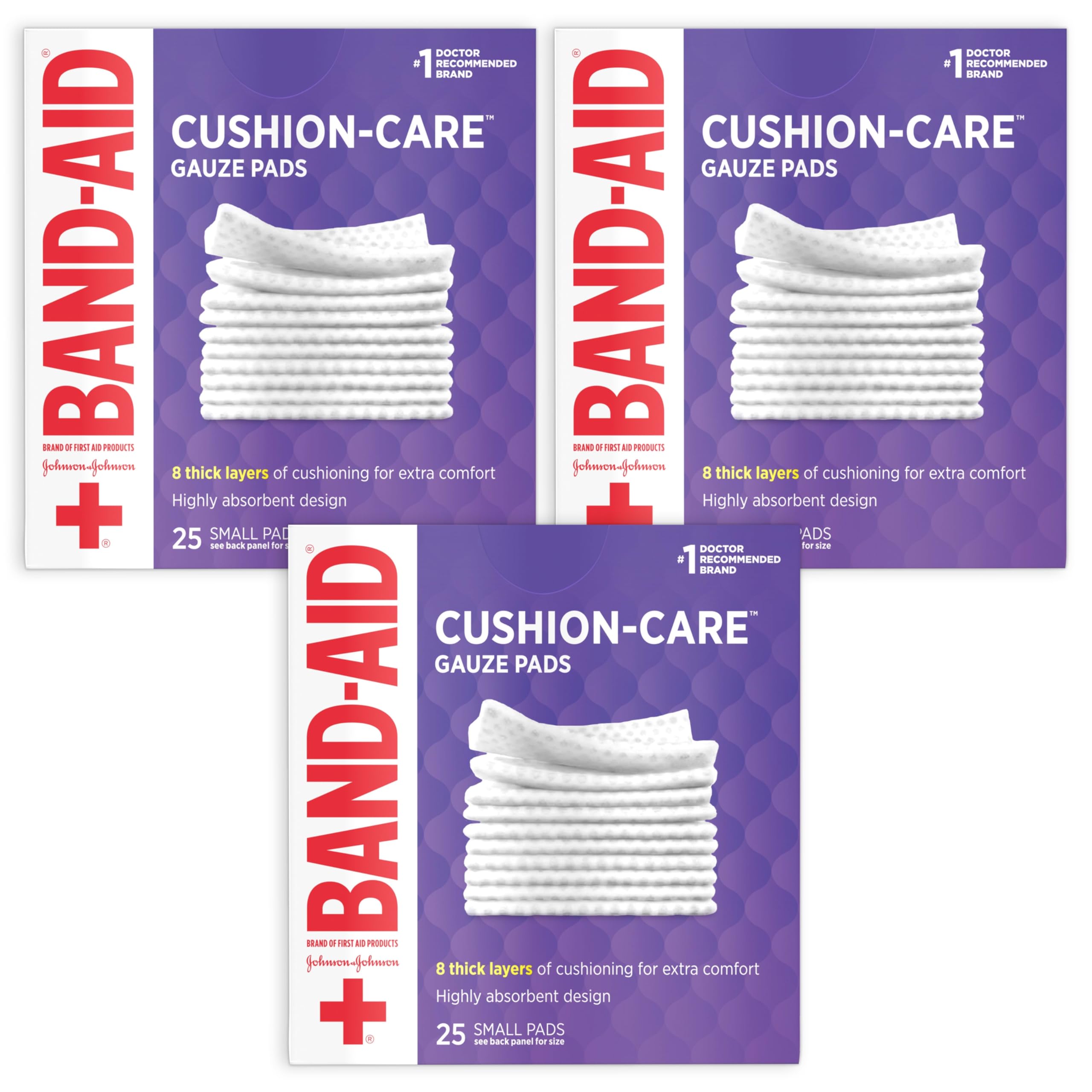 Band-Aid empaque frontal Cushion-Care mostrando cantidad y tamaño
