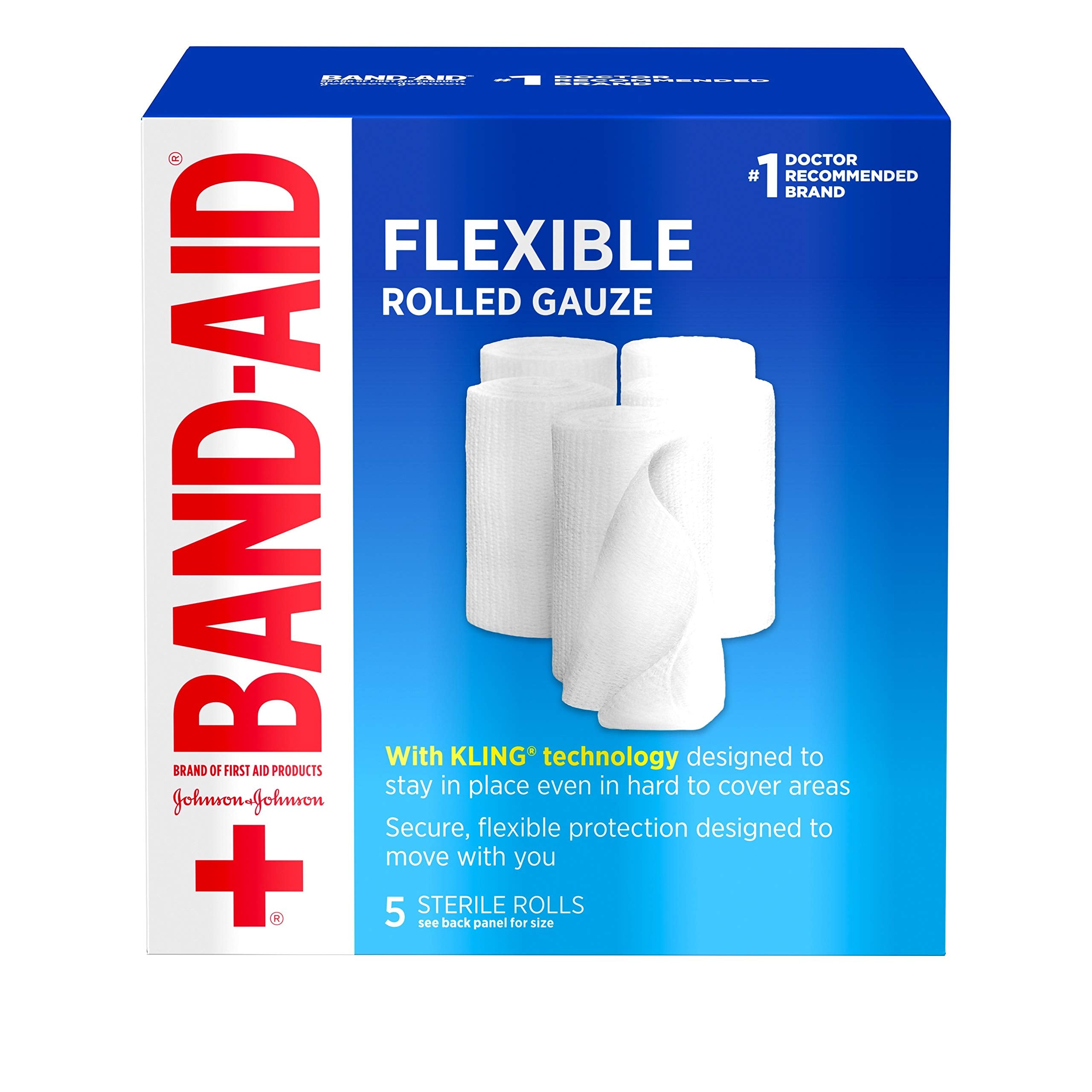 Band-Aid frente del empaque mostrando el pack de 5 y beneficio práctico
