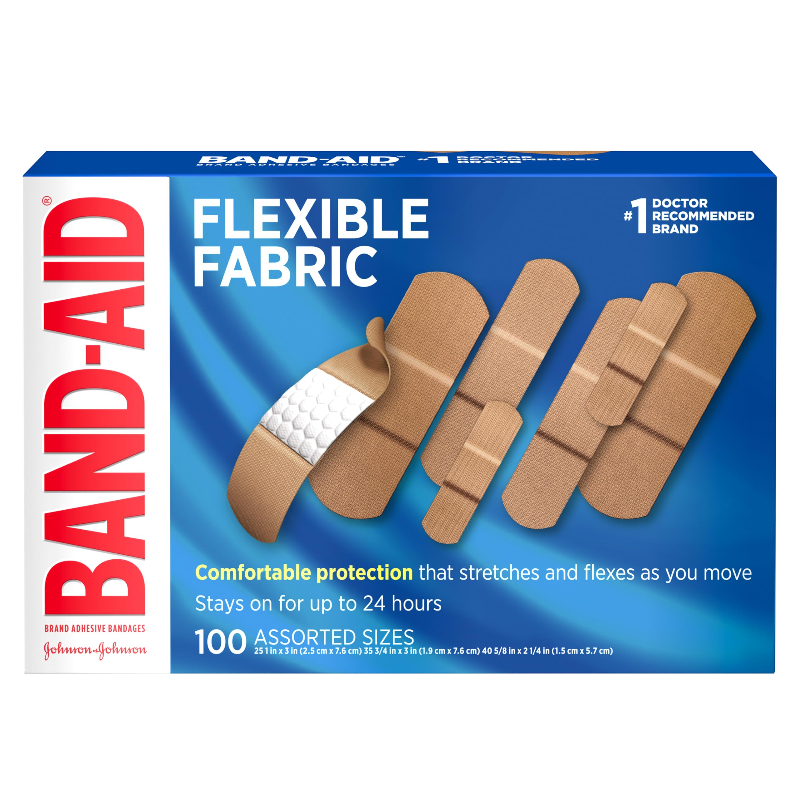 Band-Aid empaque frontal con 100 unidades mostrando la marca y surtido