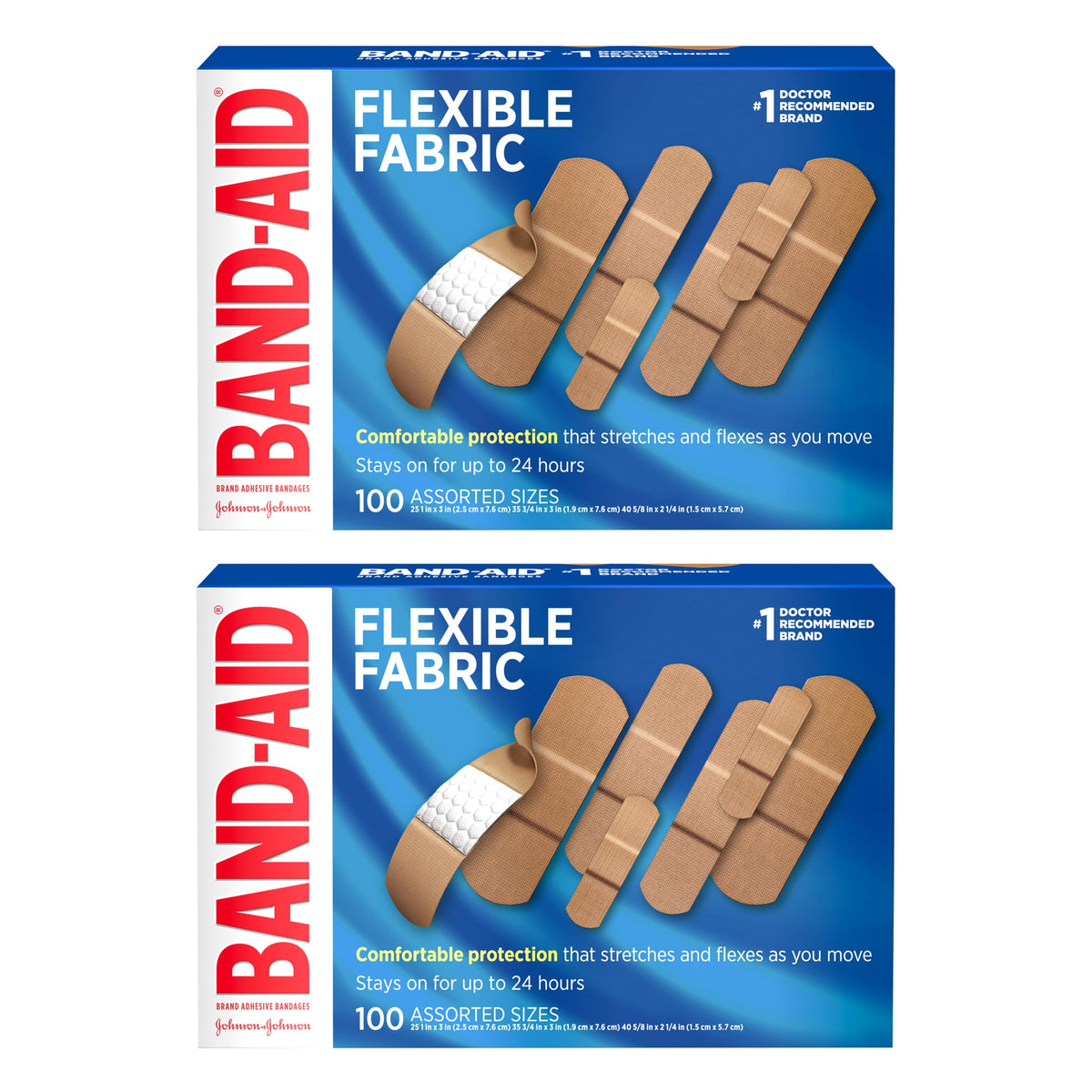 Band-Aid empaque doble mostrando cantidad y surtido, protección práctica