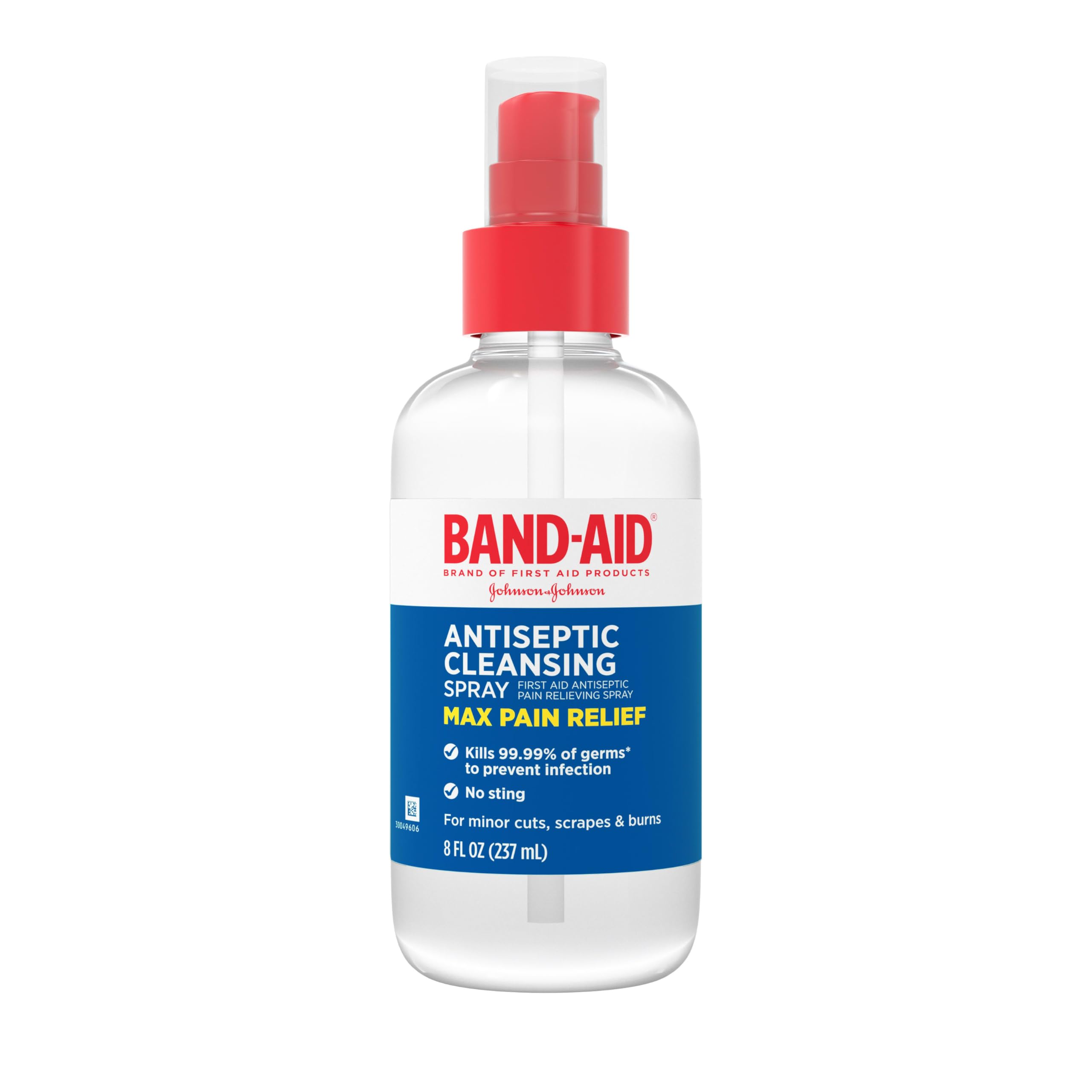 Band-Aid envase frontal mostrando spray y volumen, facilita identificación y uso
