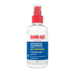 Band-Aid envase frontal mostrando spray y volumen, facilita identificación y uso