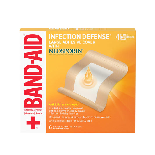 Band-Aid empaque frontal mostrando caja de 6 unidades y protección lista para usar