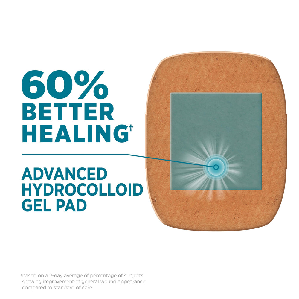 Band-Aid Pro Heal detalle de almohadilla hidrocoloide absorbente y protección húmeda