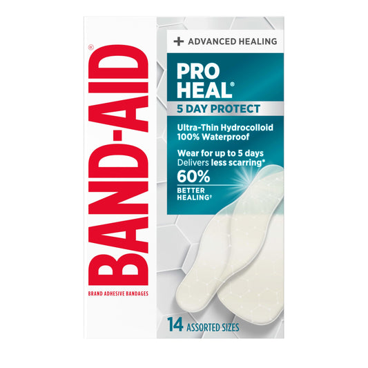 BAND-AID empaque frontal mostrando apósitos surtidos y protección
