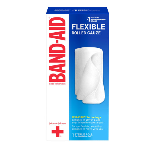 Band-Aid empaque frontal mostrando rollo y cantidad 3 pack, protección inmediata