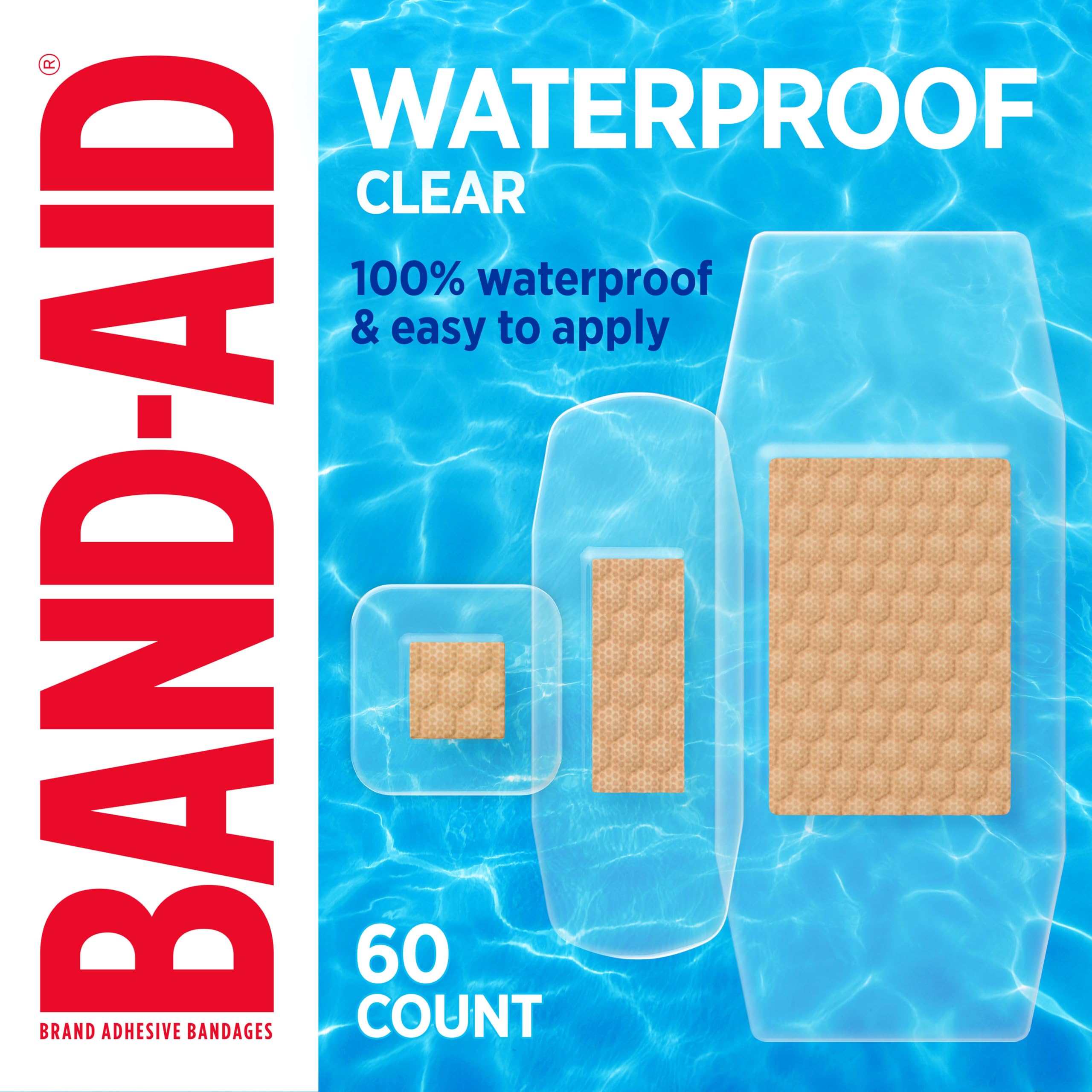 Band-Aid bajo gotas de agua mostrando resistencia al agua