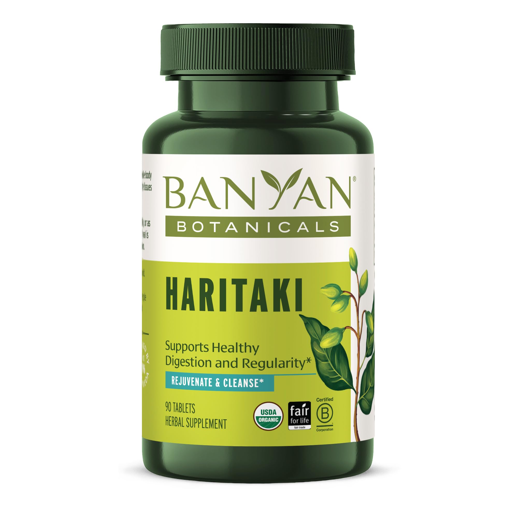 Banyan Botanicals frente del envase mostrando sello orgánico y beneficio de confianza