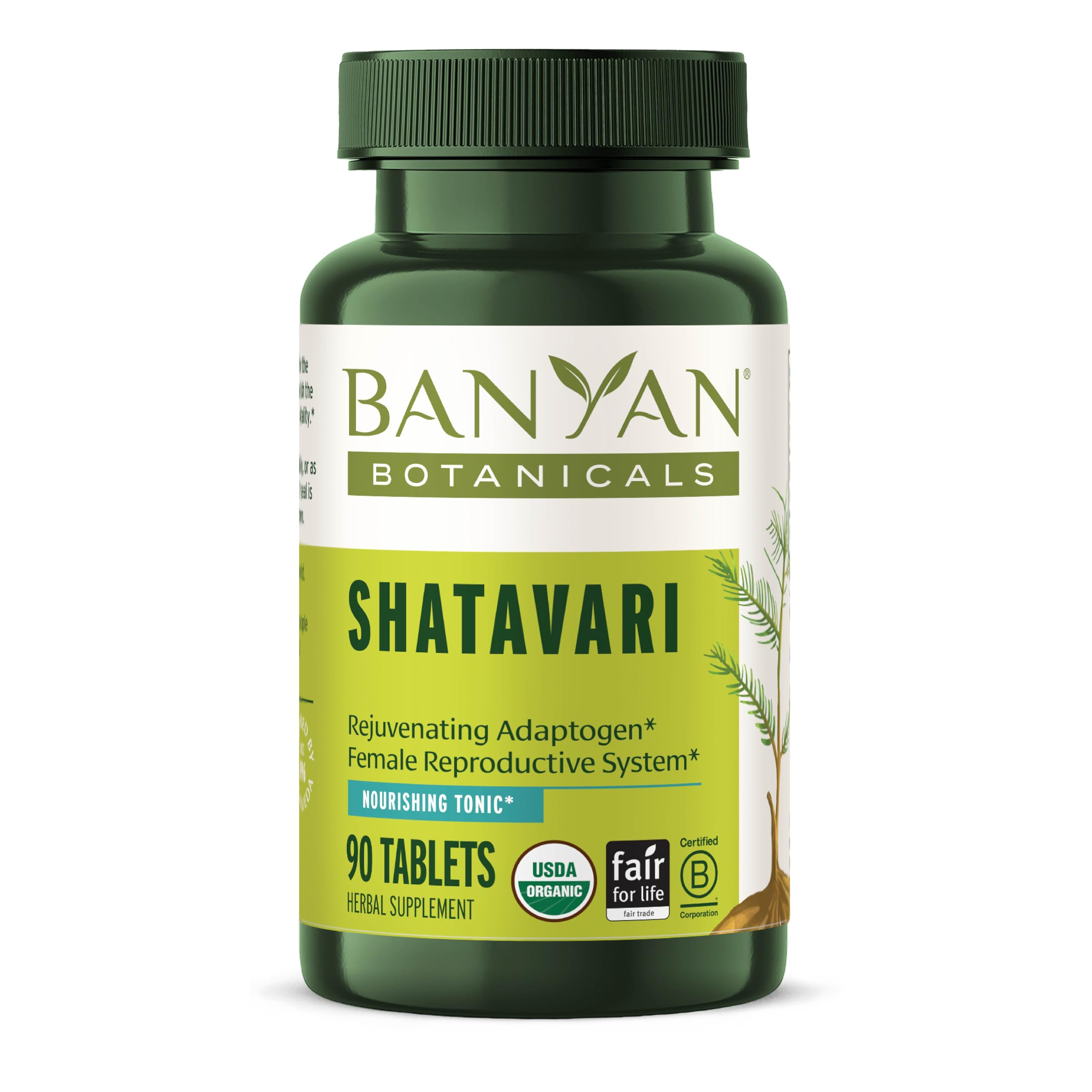 Banyan Botanicals empaque frontal mostrando tabletas orgánicas y conveniencia