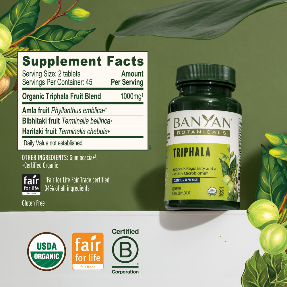 Tabletas Banyan Botanicals en mano para comparar escala y mostrar dosis práctica y manejo sencillo