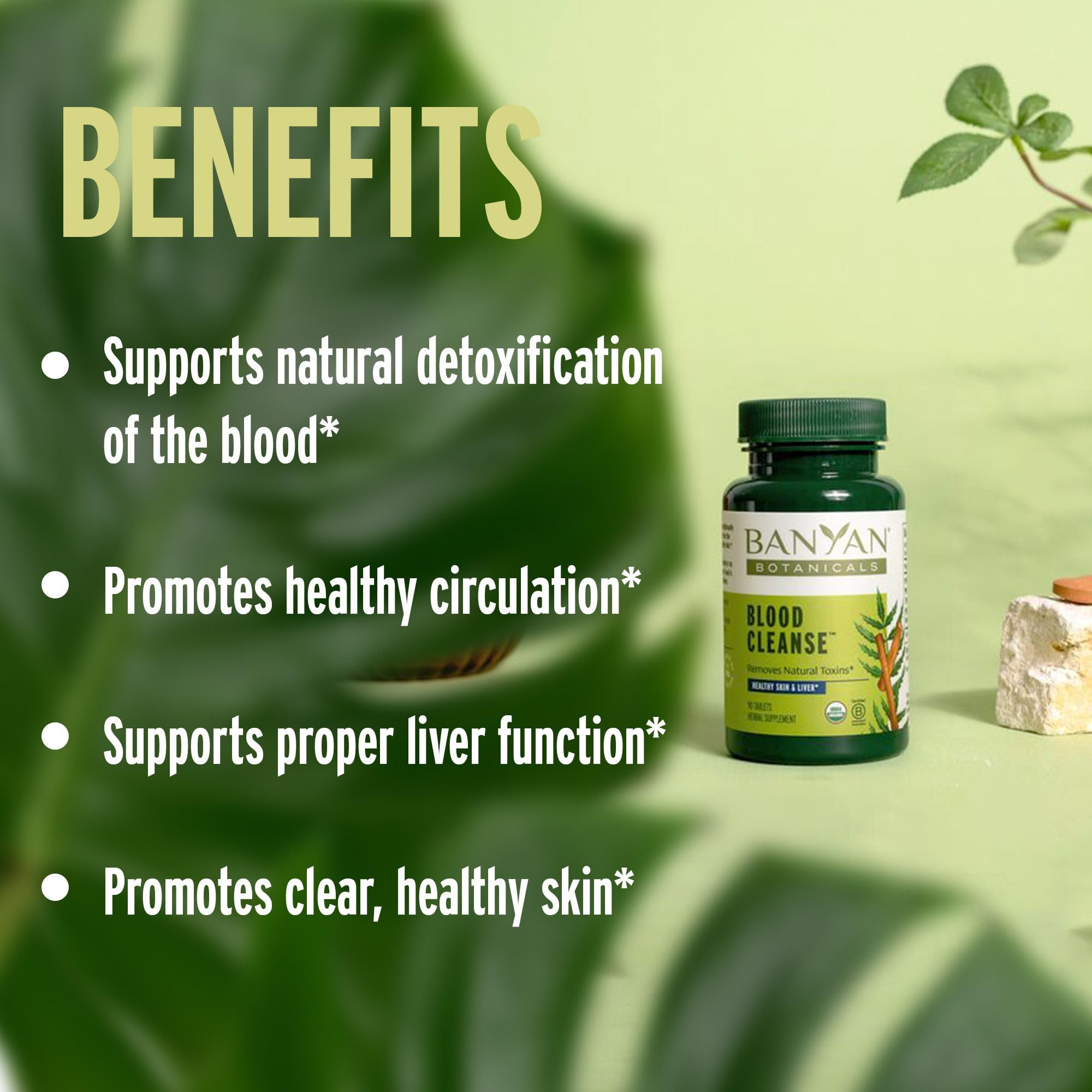 Banyan Botanicals tabletas en mano para comparar tamaño y facilitar la dosificación diaria