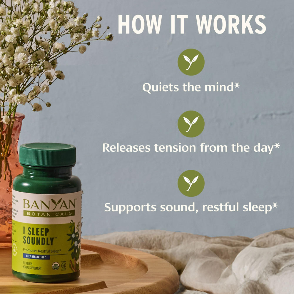 Banyan Botanicals tabletas en mano para mostrar dosis y facilidad de ingestión