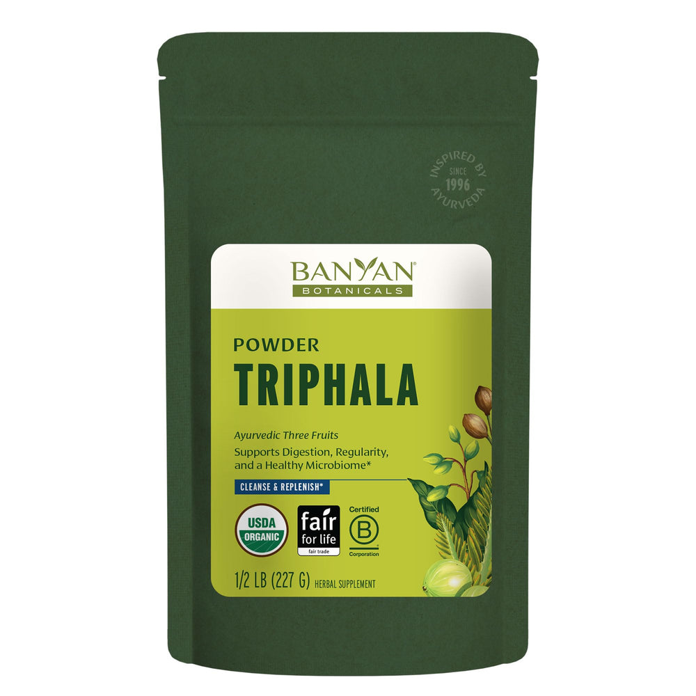 Banyan Botanicals frente del empaque mostrando polvo orgánico y beneficios