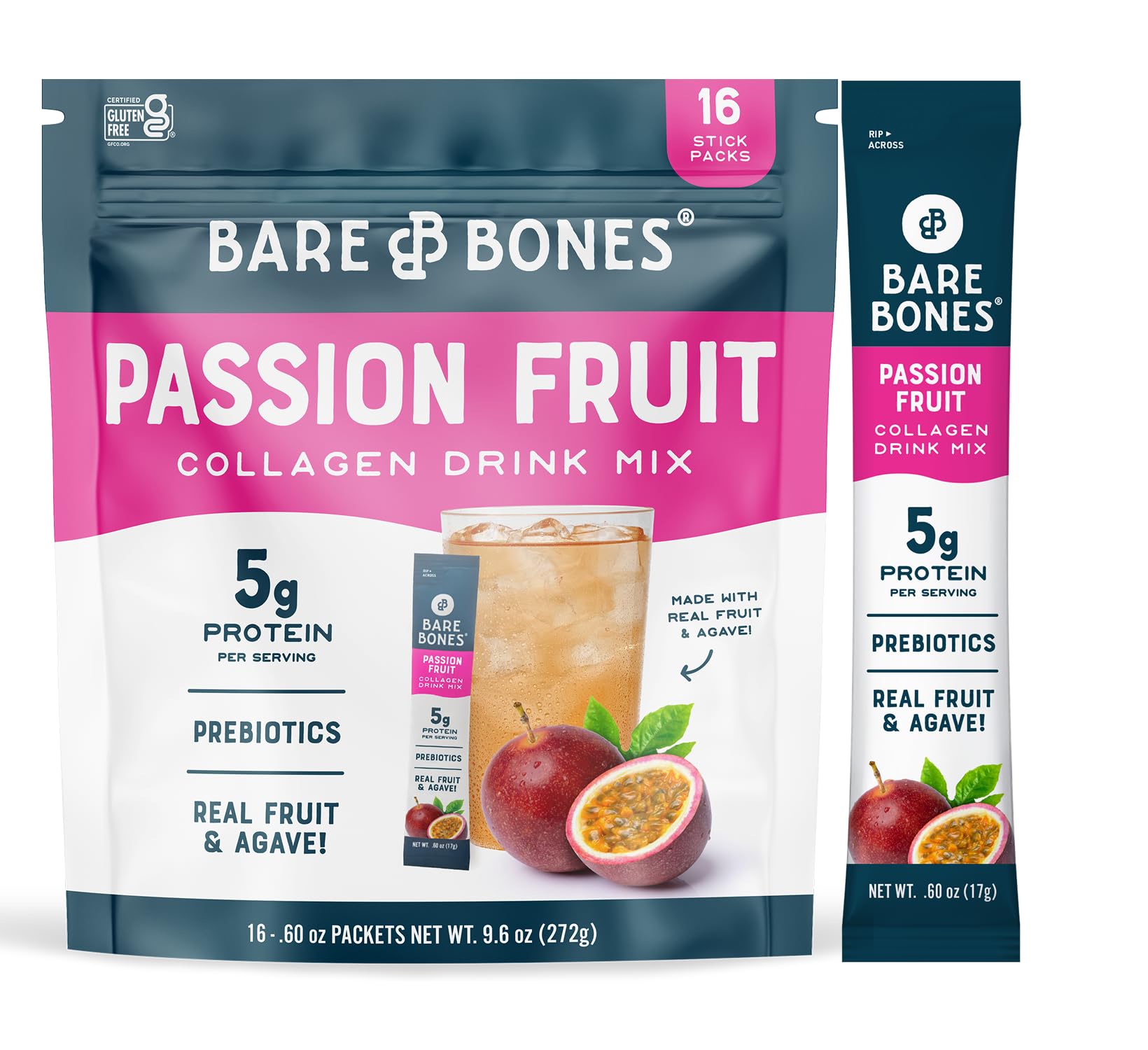 Bare Bones empaque frontal mostrando 16 sobres y diseño atractivo