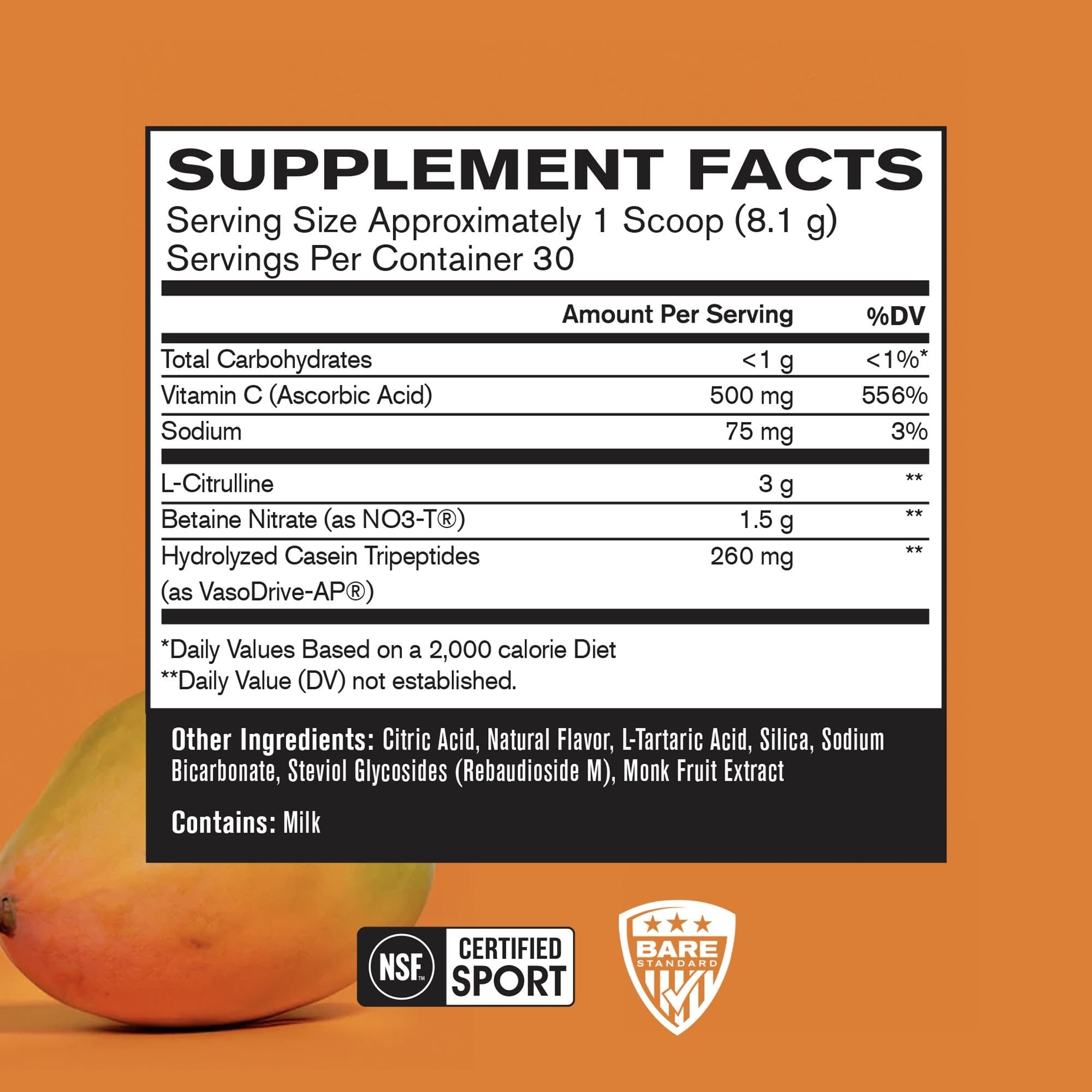BARE PERFORMANCE NUTRITION polvo sabor mango textura y mezcla fácil
