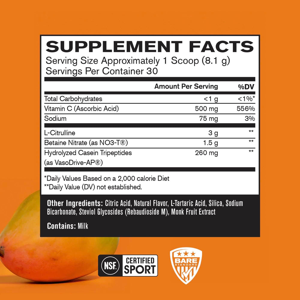 BARE PERFORMANCE NUTRITION polvo sabor mango textura y mezcla fácil
