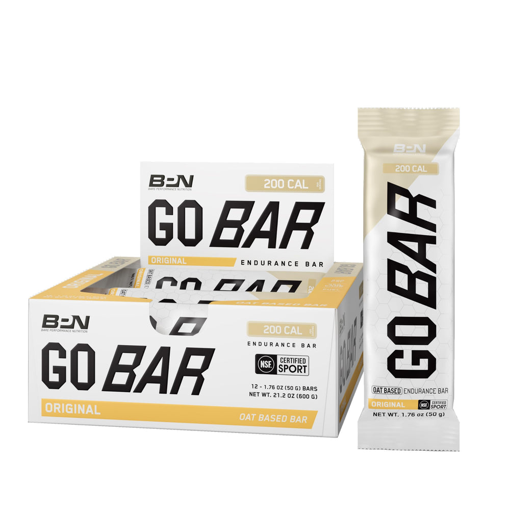 BARE PERFORMANCE NUTRITION Go Bar frontal del envase mostrando formato y sello de energía