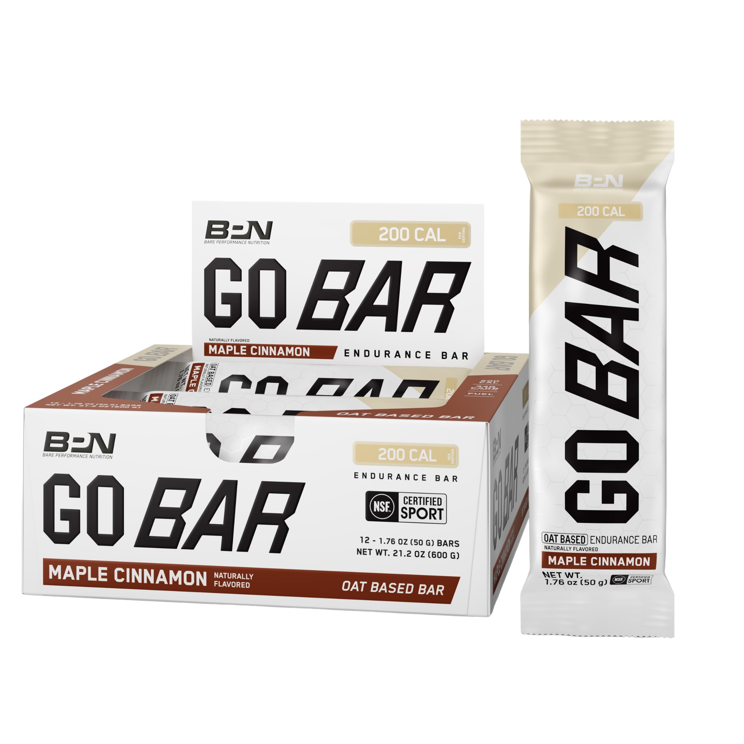 BARE PERFORMANCE NUTRITION frontal del paquete que muestra 12 barritas y beneficios de energía