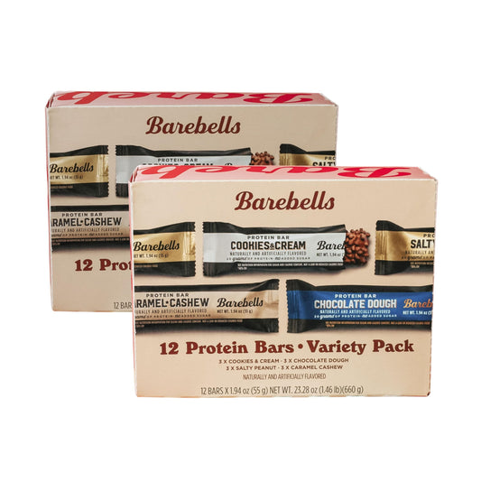 Barebells frontal pack mostrando variedad y conveniencia para llevar