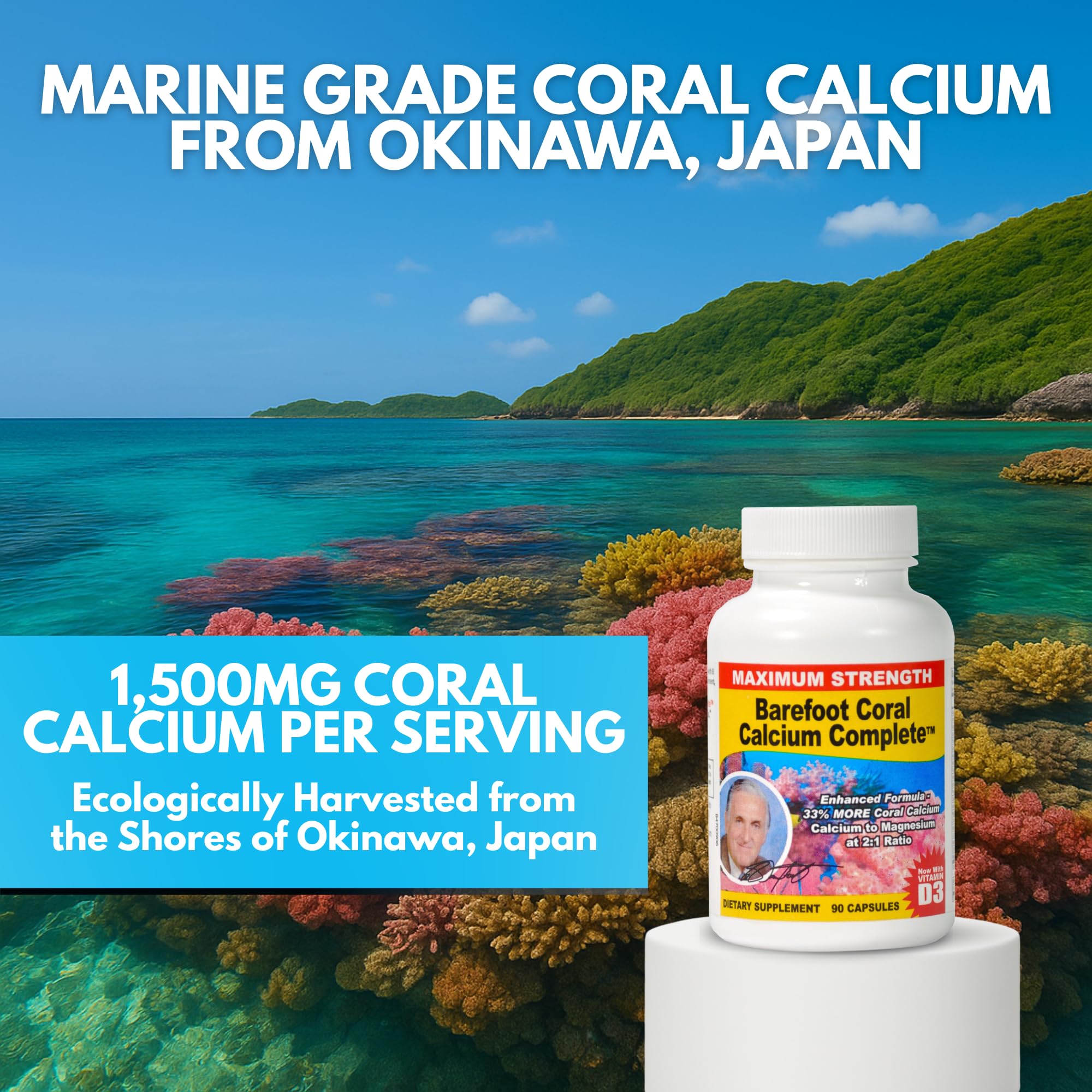Barefoot Coral Calcium Complete comparación de tamaño para referencia visual