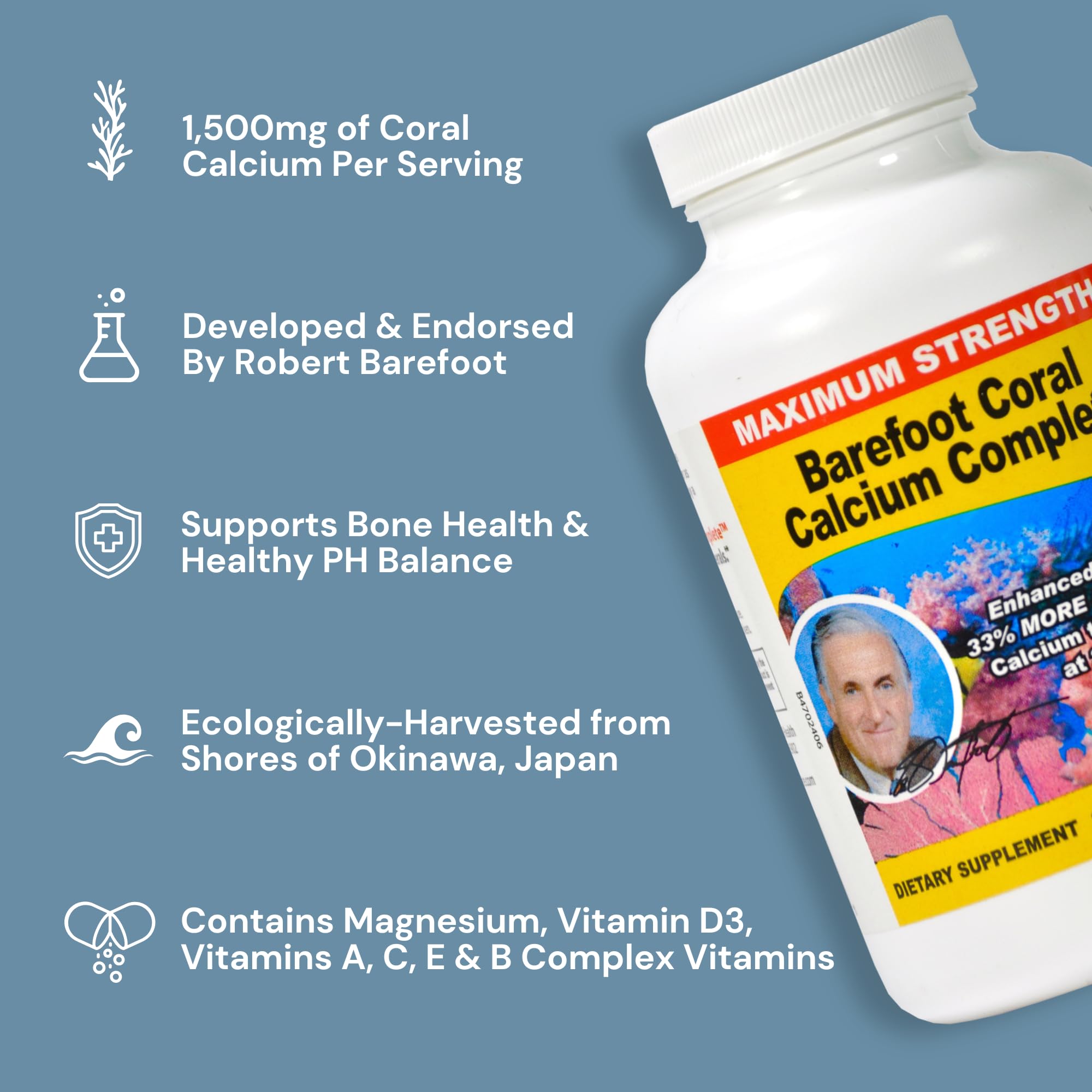 Barefoot Coral Calcium frasco en cocina como complemento diario accesible