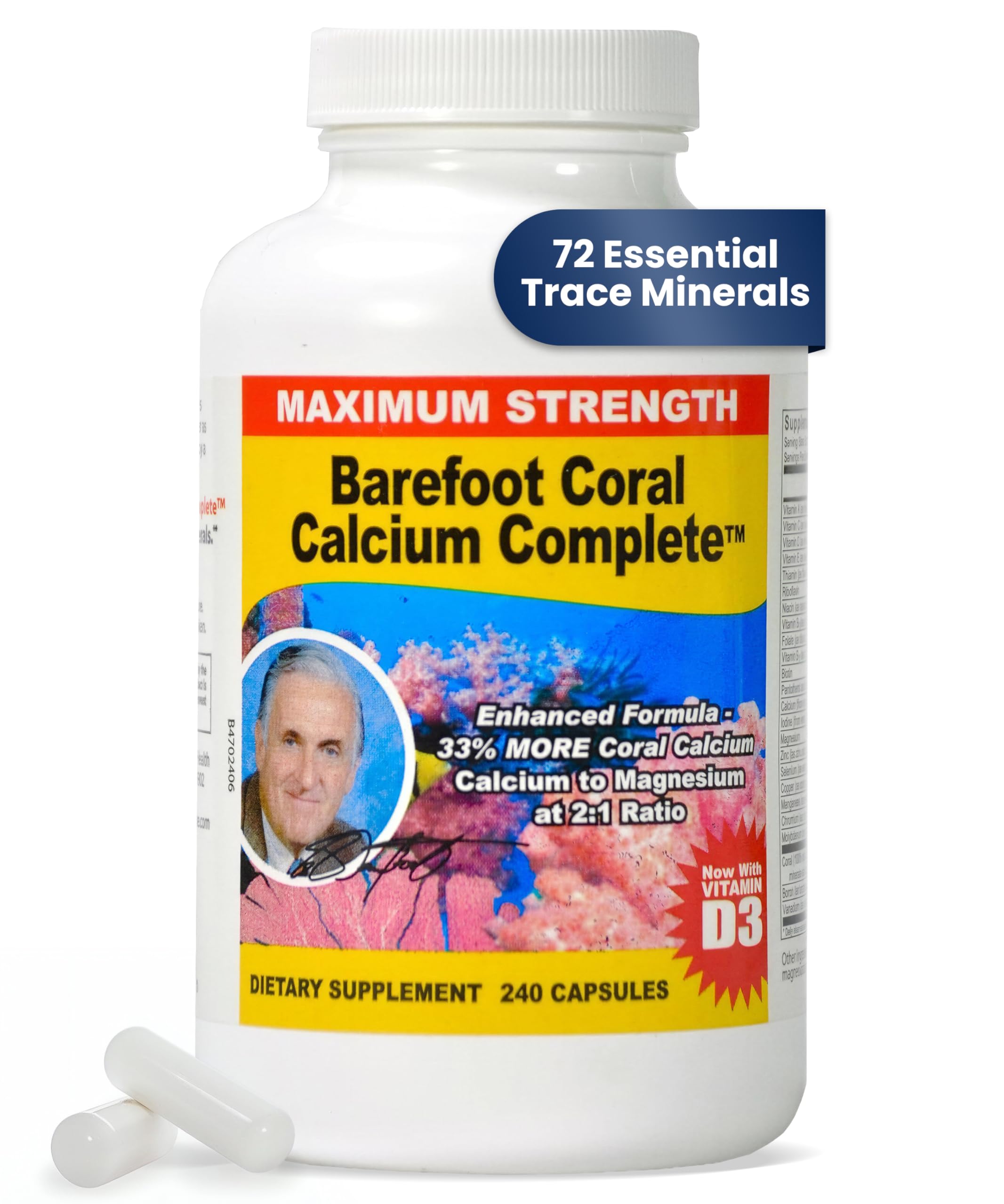 Barefoot Coral Calcium envase frontal mostrando marca y beneficios claros