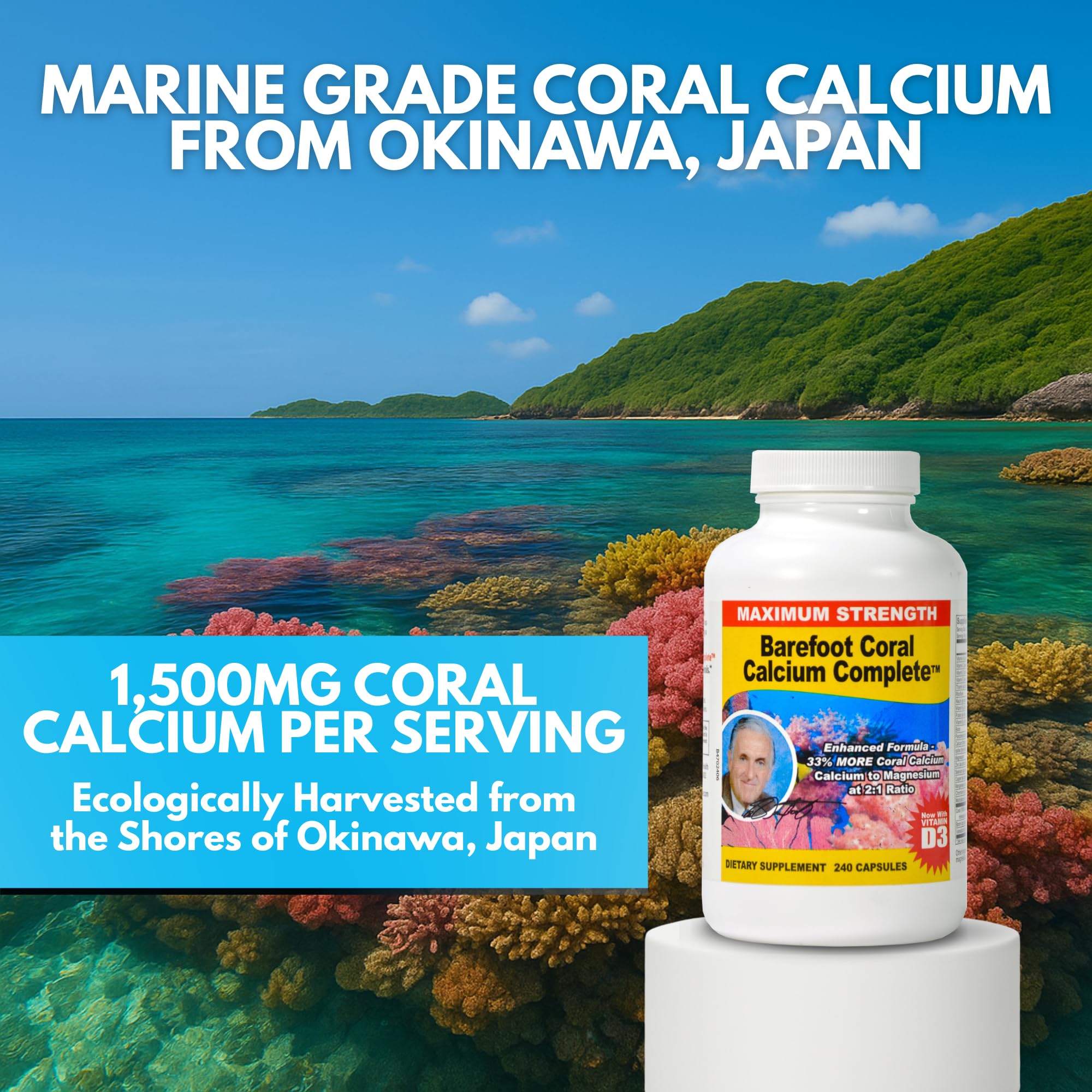 Barefoot Coral Calcium cápsula junto a mano para apreciar tamaño real