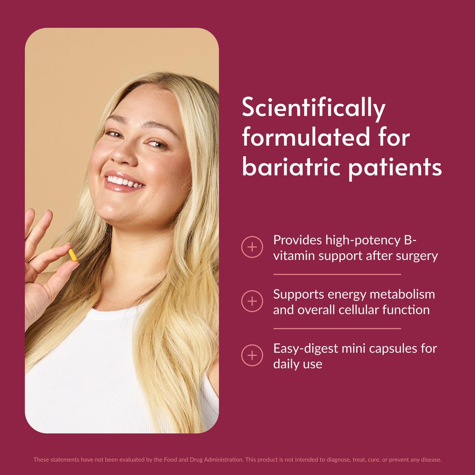 Bariatric Advantage mini cápsulas en mano, facilidad de deglución y dosificación