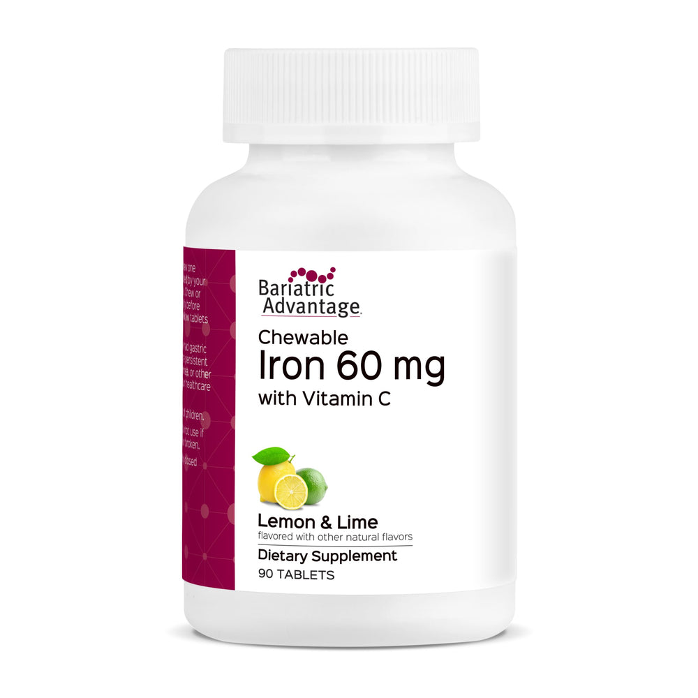 Bariatric Advantage envase delantero mostrando 90 tabletas masticables y beneficios