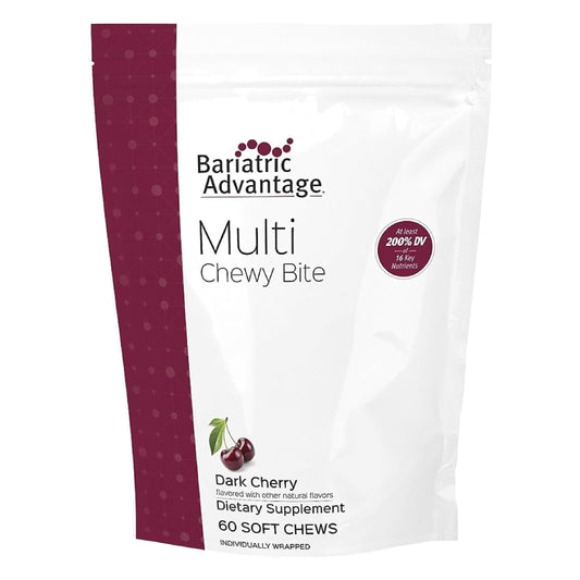 Bariatric Advantage Multi Chewy Bite, envase frasco, facilita la toma diaria.