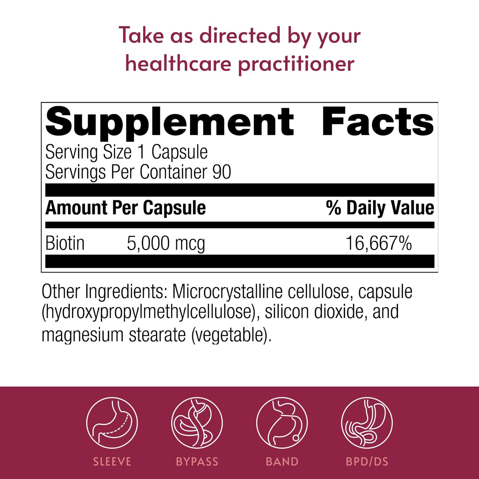 Bariatric Advantage etiqueta detallada con información de 5,000 mcg por cápsula